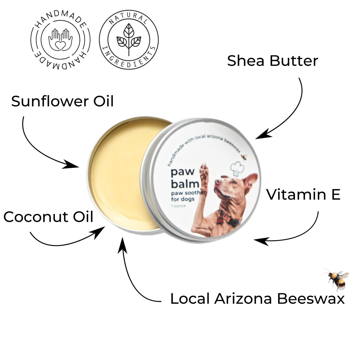 Dog Paw Balm | Handcrafted Dog Paw Balm made with Beeswax and Vitamin E to moisturize and soothe | Unscented | 1 oz. tin