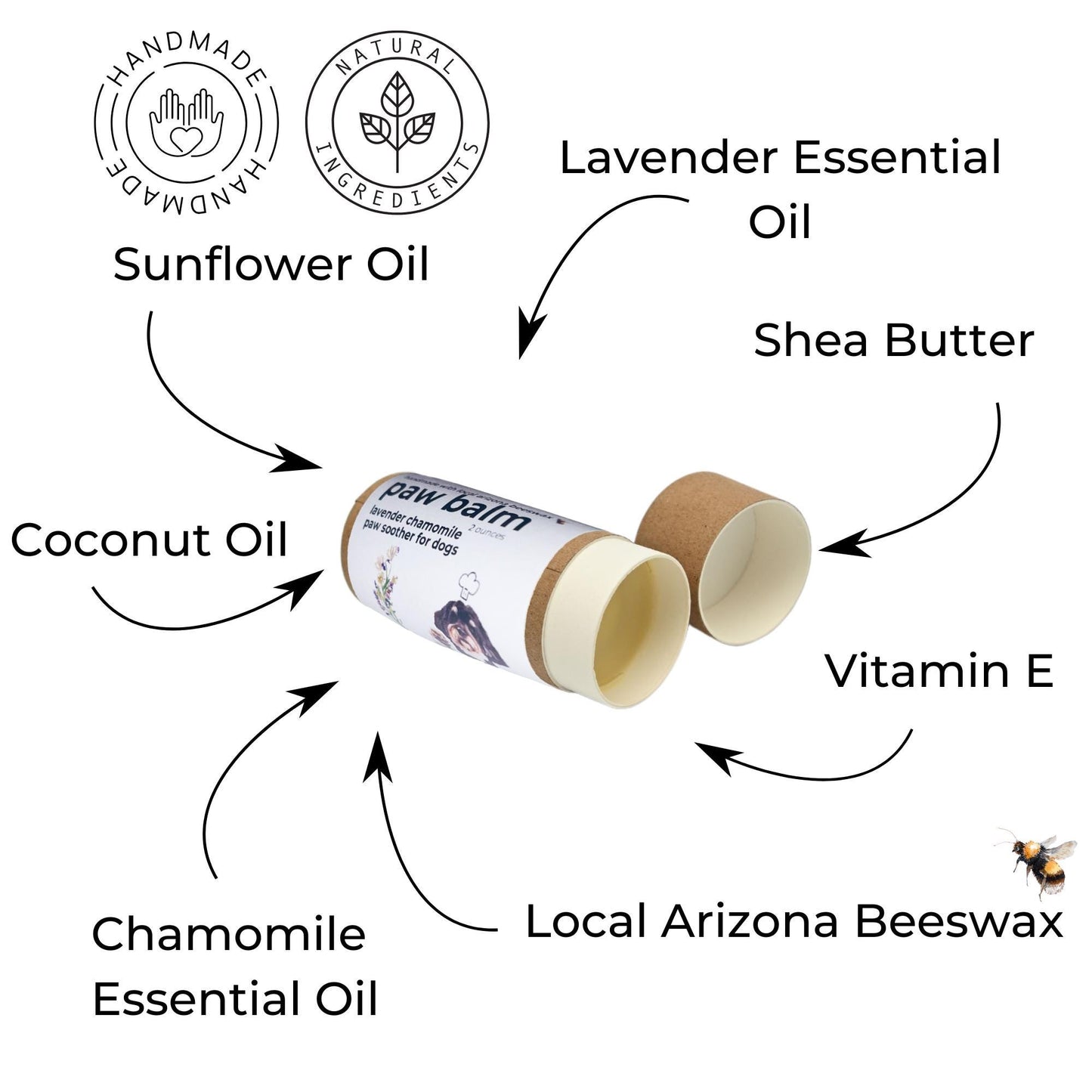 Lavender Chamomile Dog Paw Balm Tube | Handcrafted Dog Paw Balm made with Beeswax and Vitamin E  | 2 oz cardboard push tube